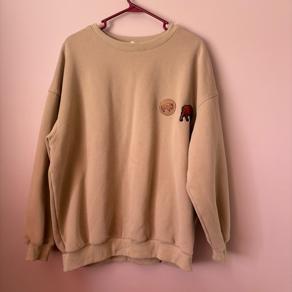 💙Anrabess Tan Sweatshirt with Bison Patches